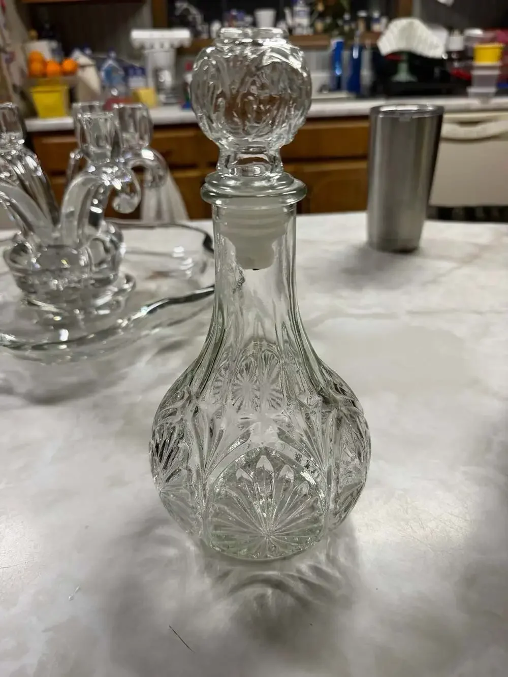 Anchor Hocking Medallion Clear Pressed Glass Decanter with Stopper